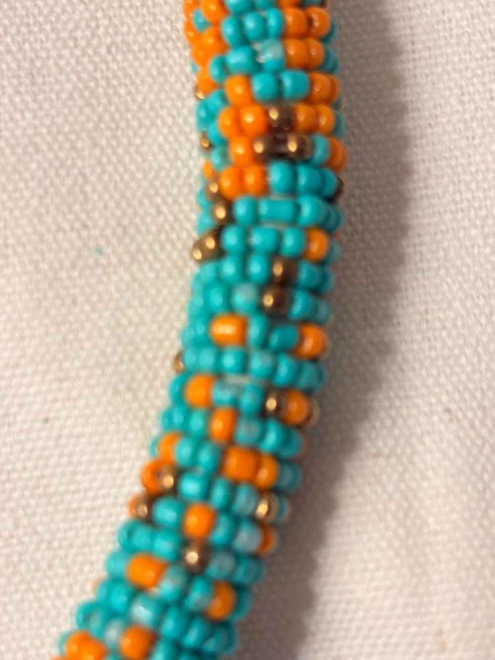 African Maasai Beaded Handcrafted Turquoise & Orange Beaded Statement Necklace